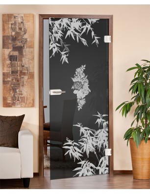 Ganzglastür Äste 2 Gelasert Auf Grauglas