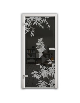 Ganzglastür Äste 2 Gelasert Auf Grauglas