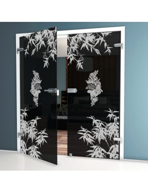 Ganzglastür Äste 2 Gelasert Auf Grauglas