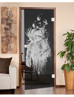 Ganzglastür Astronaut Gelasert Auf Grauglas