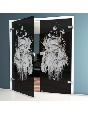 Ganzglastür Astronaut Gelasert Auf Grauglas