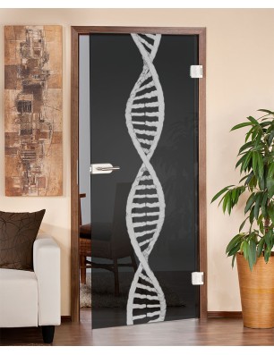 Ganzglastür "DNA" Gelasert Auf Grauglas