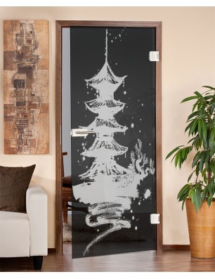 Ganzglastür Pagode III Gelasert Auf Grauglas