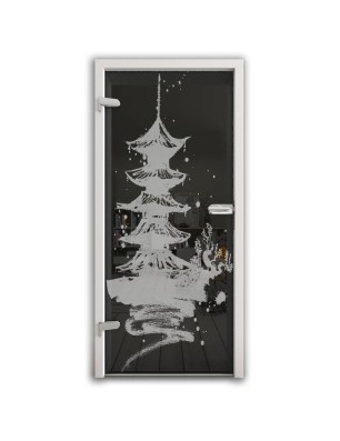 Ganzglastür Pagode III Gelasert Auf Grauglas