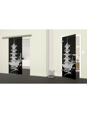 Ganzglastür Pagode III Gelasert Auf Grauglas