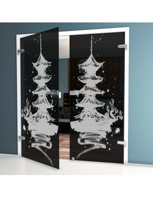 Ganzglastür Pagode III Gelasert Auf Grauglas