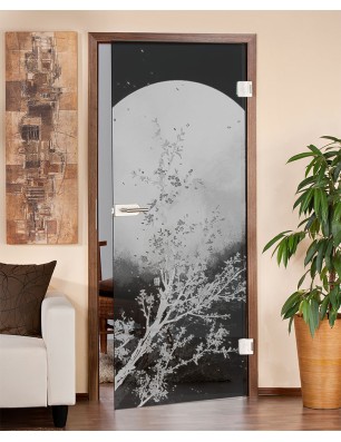 Ganzglastür Mond Gelasert Auf Grauglas