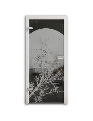 Ganzglastür Mond Gelasert Auf Grauglas