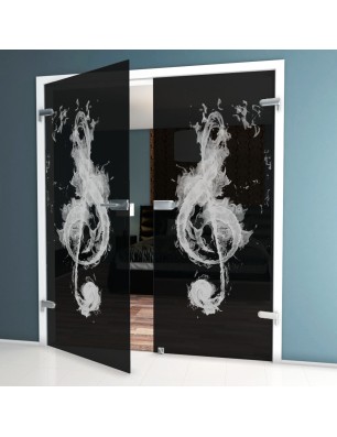 Ganzglastür Burning Musik Gelasert Auf Grauglas