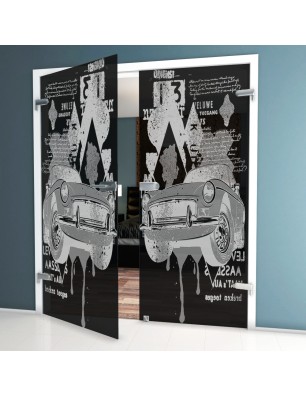 Ganzglastür Auto Gelasert Auf Grauglas