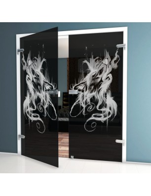 Ganzglastür Wolf 3 Gelasert Auf Grauglas