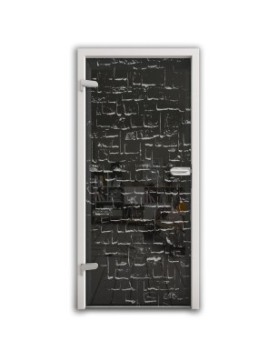 Ganzglastür Steinwand Gelasert Auf Grauglas