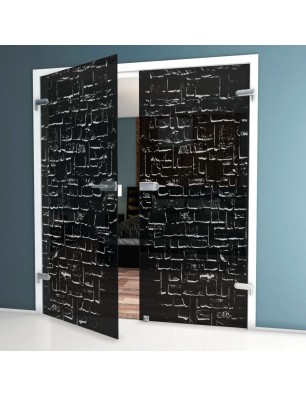 Ganzglastür Steinwand Gelasert Auf Grauglas