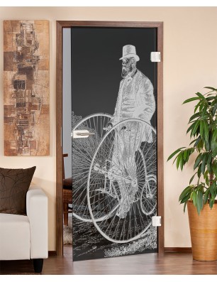 Ganzglastür Vintage Bike Gelasert Auf Grauglas