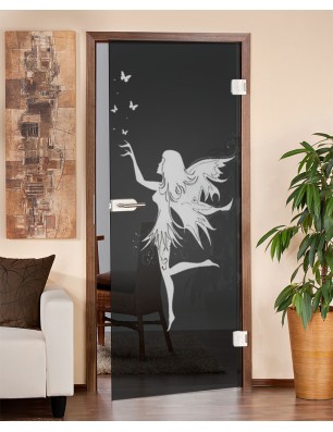 Ganzglastür Fee Gelasert Auf Grauglas