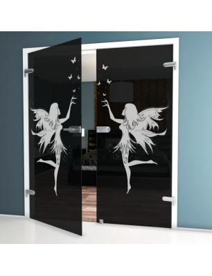 Ganzglastür Fee Gelasert Auf Grauglas