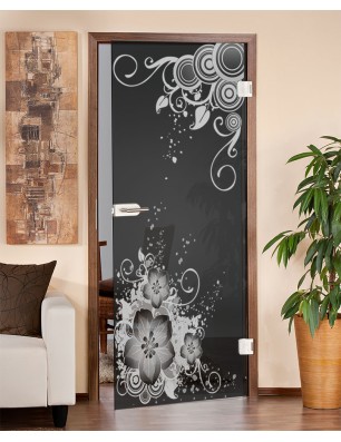 Ganzglastür Blume 11 Gelasert Auf Grauglas