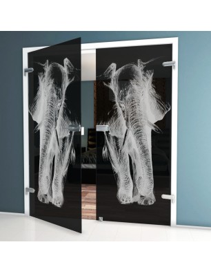 Ganzglastür Elefant Gelasert Auf Grauglas