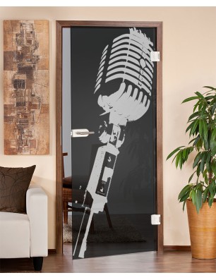 Ganzglastür Mikrofon Gelasert Auf Grauglas