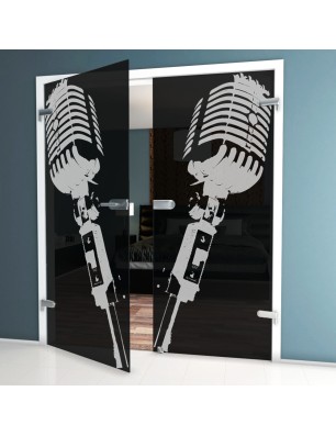 Ganzglastür Mikrofon Gelasert Auf Grauglas