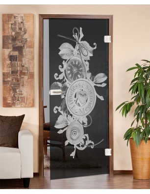 Ganzglastür Time Gelasert Auf Grauglas