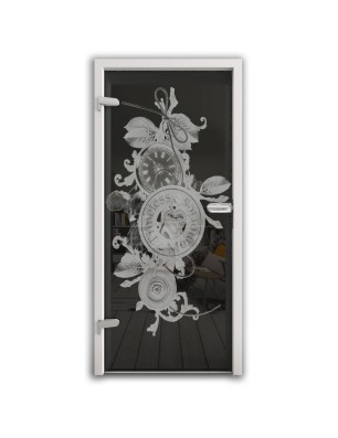 Ganzglastür Time Gelasert Auf Grauglas