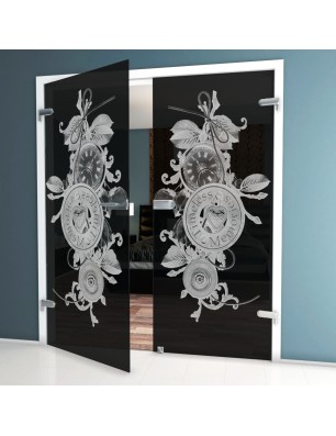 Ganzglastür Time Gelasert Auf Grauglas