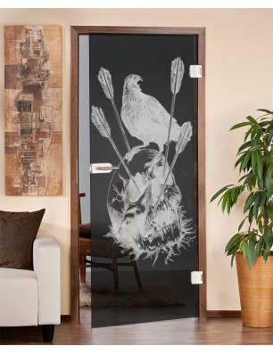 Ganzglastür Skull 2 Gelasert Auf Grauglas