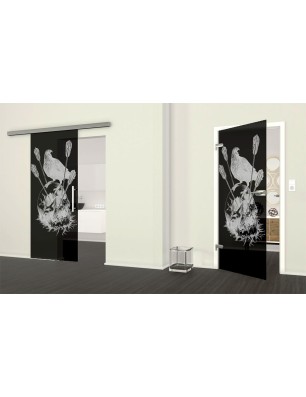 Ganzglastür Skull 2 Gelasert Auf Grauglas