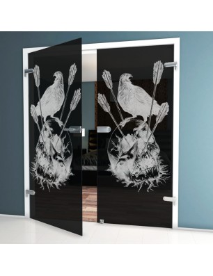 Ganzglastür Skull 2 Gelasert Auf Grauglas