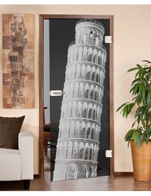 Ganzglastür Pisa Gelasert Auf Grauglas