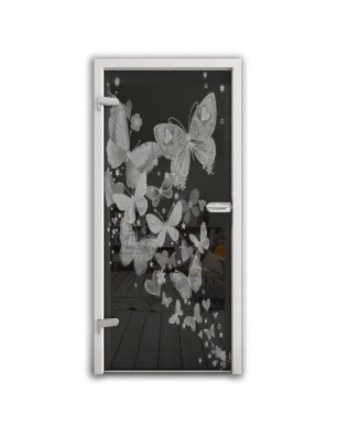 Ganzglastür Schmetterlinge II Gelasert Auf Grauglas