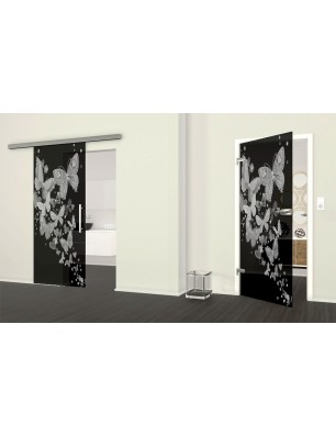 Ganzglastür Schmetterlinge II Gelasert Auf Grauglas