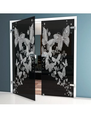 Ganzglastür Schmetterlinge II Gelasert Auf Grauglas