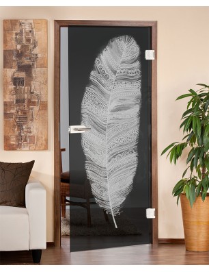 Ganzglastür Feder Gelasert Auf Grauglas