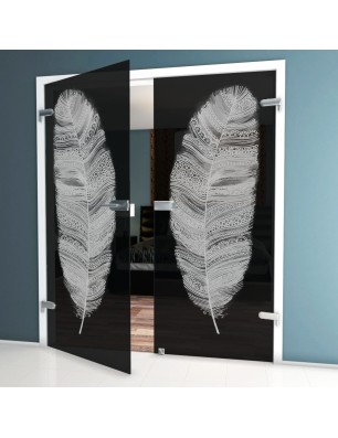 Ganzglastür Feder Gelasert Auf Grauglas