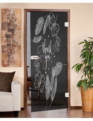 Ganzglastür Thank You Gelasert Auf Grauglas