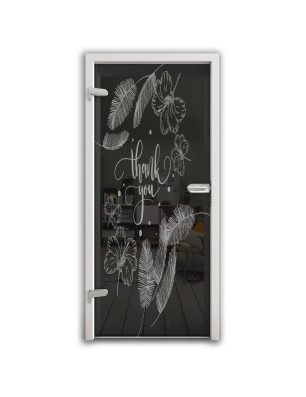 Ganzglastür Thank You Gelasert Auf Grauglas