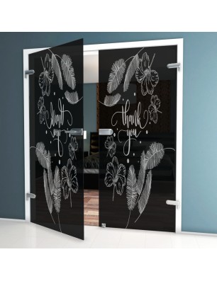 Ganzglastür Thank You Gelasert Auf Grauglas