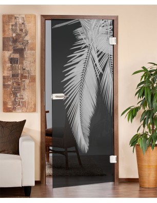 Ganzglastür Blätter 2 Gelasert Auf Grauglas