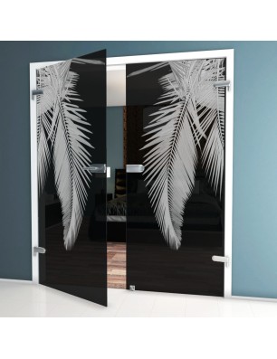 Ganzglastür Blätter 2 Gelasert Auf Grauglas