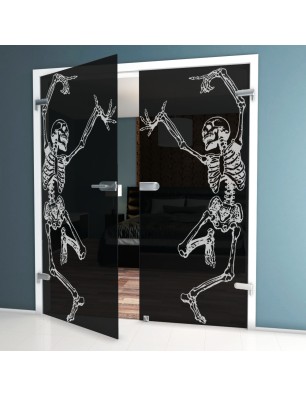 Ganzglastür Skelett Gelasert Auf Grauglas