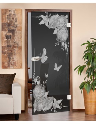 Ganzglastür Blume 5 Gelasert Auf Grauglas