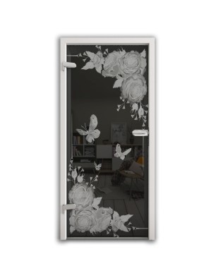 Ganzglastür Blume 5 Gelasert Auf Grauglas