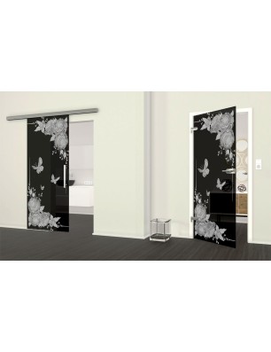 Ganzglastür Blume 5 Gelasert Auf Grauglas