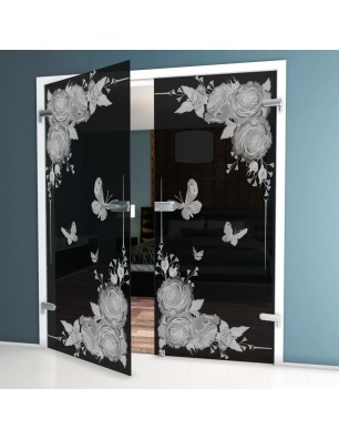 Ganzglastür Blume 5 Gelasert Auf Grauglas