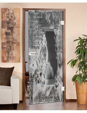 Ganzglastür Vintage flowers Gelasert Auf Grauglas