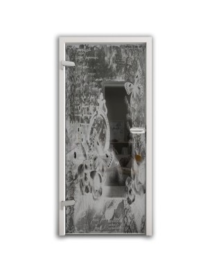 Ganzglastür Vintage flowers Gelasert Auf Grauglas