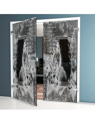 Ganzglastür Vintage flowers Gelasert Auf Grauglas