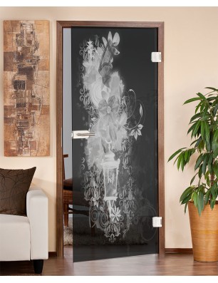 Ganzglastür Blume 6 Gelasert Auf Grauglas